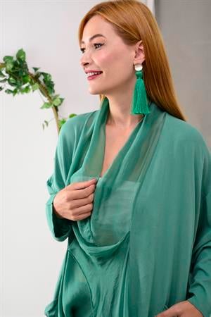 Italyan Ipek Detaylı Oversize Kaftan & Bluz