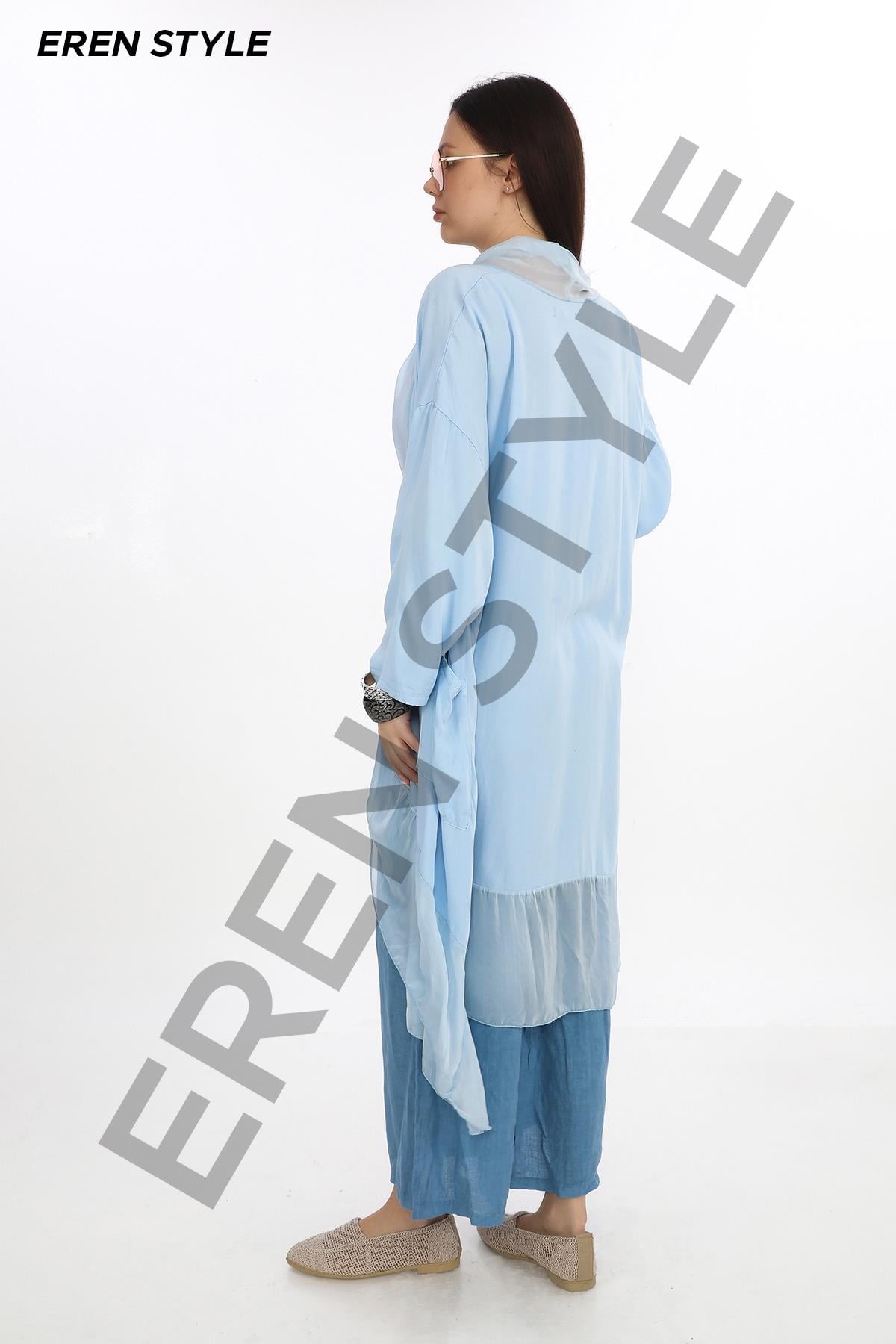 Italyan Ipek Detaylı Oversize Kaftan & Bluz