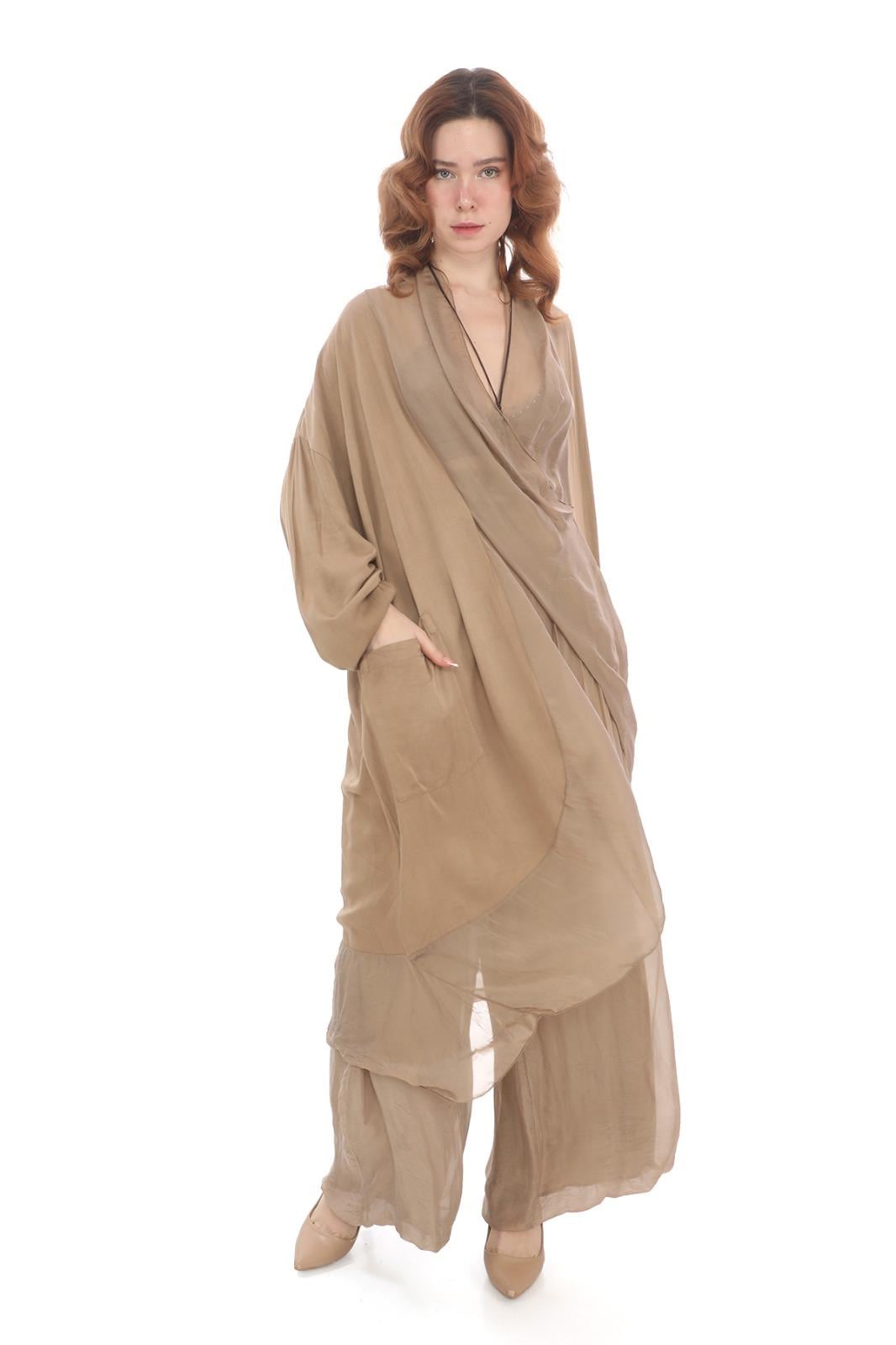 Italyan Ipek Detaylı Oversize Kaftan & Bluz