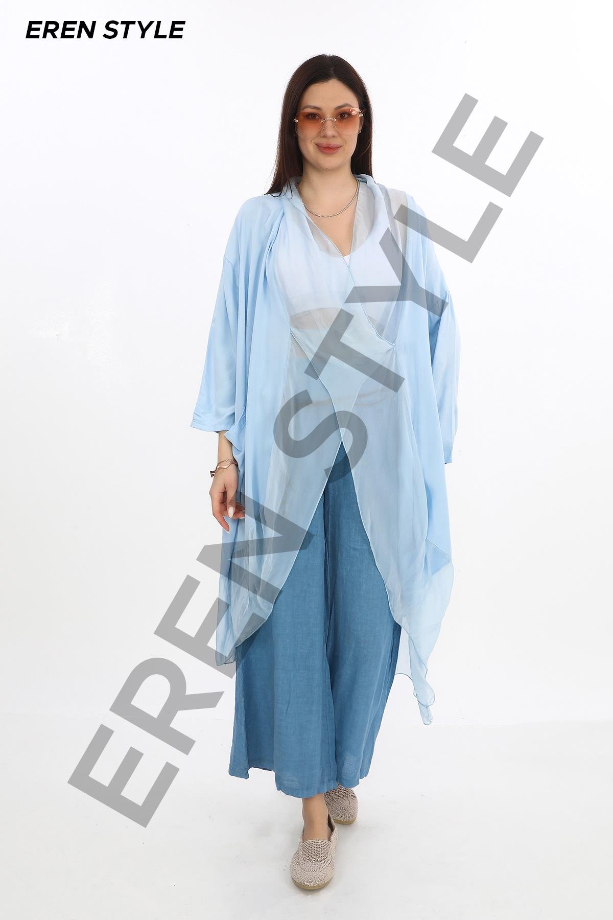 Italyan Ipek Detaylı Oversize Kaftan & Bluz