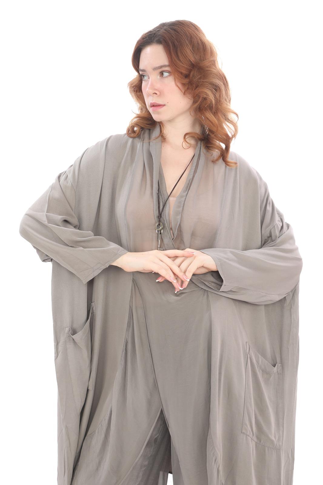 Italyan Ipek Detaylı Oversize Kaftan & Bluz