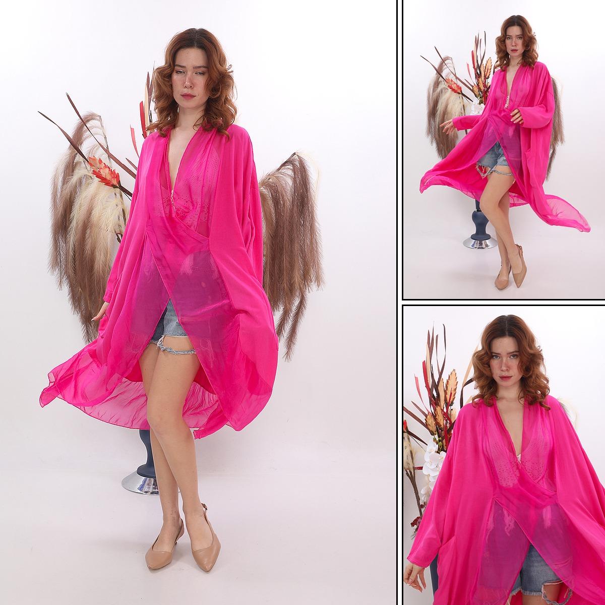 Italyan Ipek Detaylı Oversize Kaftan & Bluz