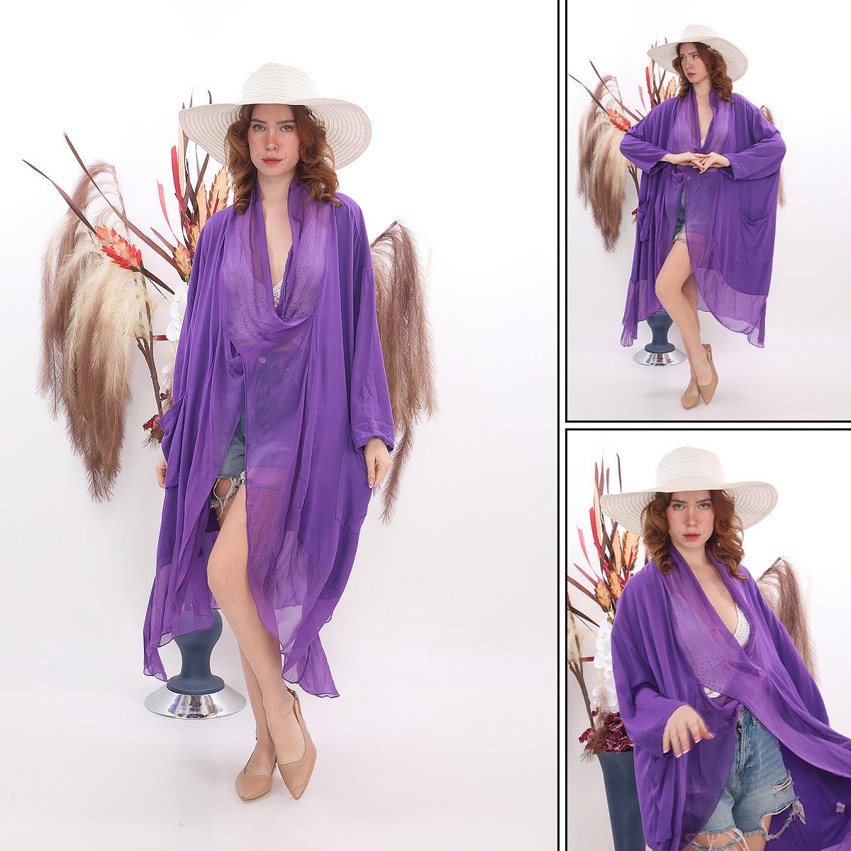Italyan Ipek Detaylı Oversize Kaftan & Bluz