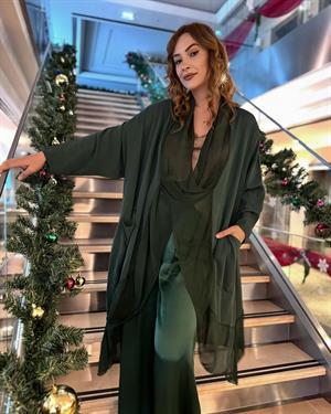 Italyan Ipek Detaylı Oversize Kap Bluz- Wes Pantolon Takım