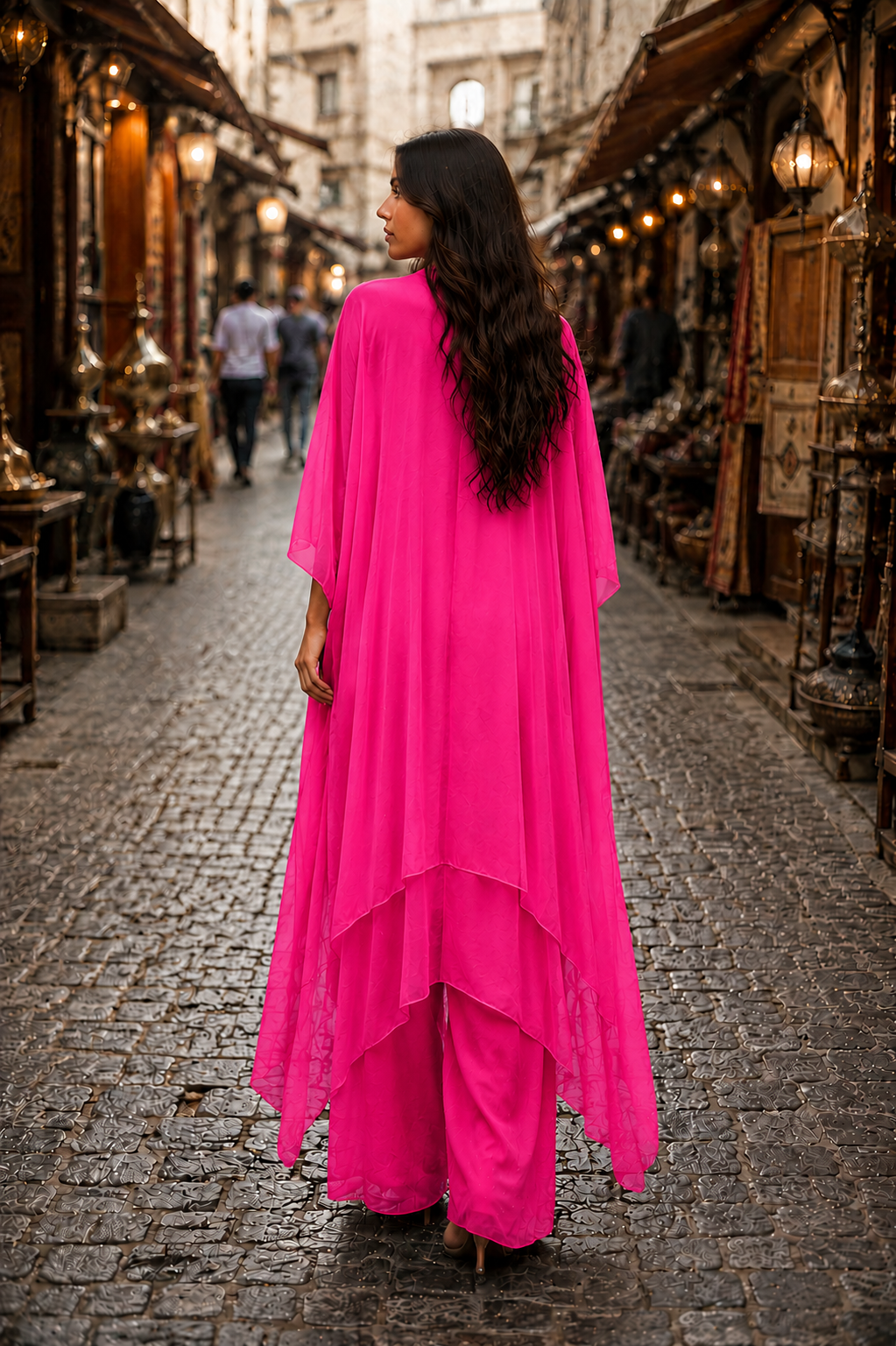 Italyan Ipek Detaylı Oversize Kap Bluz- Wes Pantolon Takım