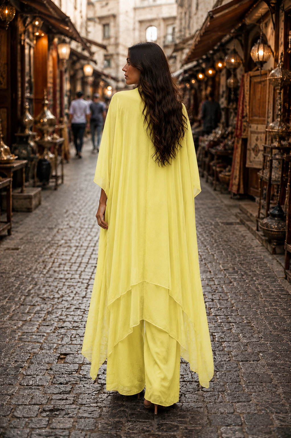 Italyan Ipek Detaylı Oversize Kap Bluz- Wes Pantolon Takım