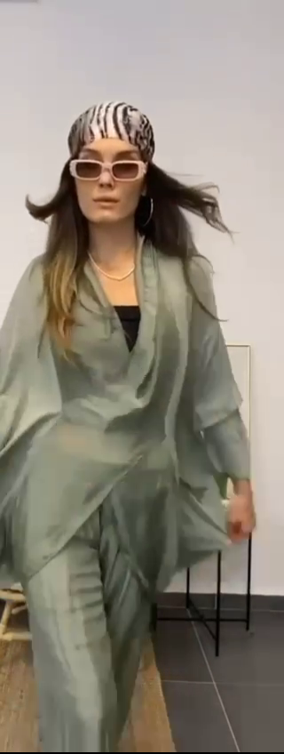 Italyan Ipek Detaylı Oversize Kap Bluz- Wes Pantolon Takım