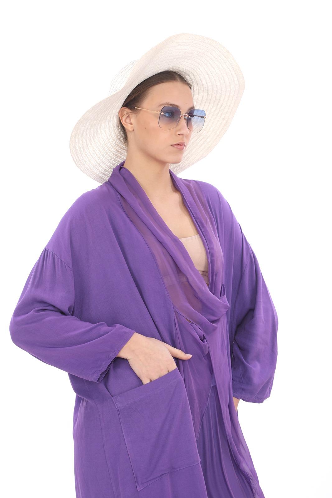 Italyan Ipek Detaylı Oversize Kap Bluz- Wes Pantolon Takım