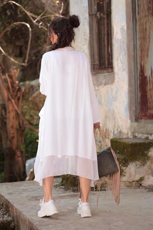 Italyan Ipek Detaylı Oversize Kap Bluz- Wes Pantolon Takım