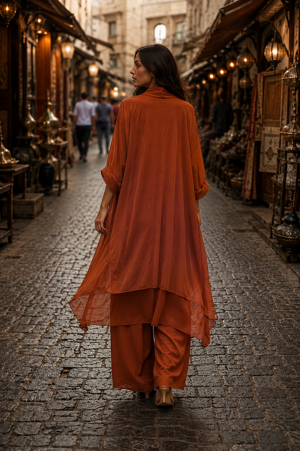 Italyan Ipek Detaylı Oversize Kap Bluz- Wes Pantolon Takım