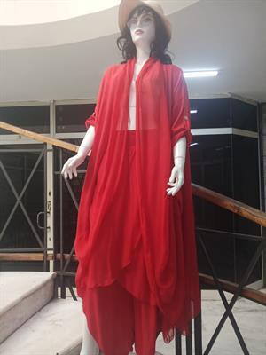Itayan Ipek Detaylı Şallı Kap- Asimetrik Pantolon (2'li Takım)