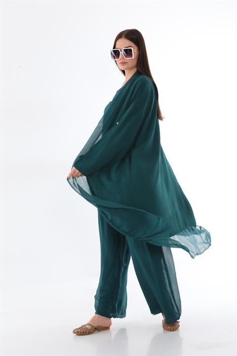 Itayan Ipek Detaylı Şallı Kap- Bluz Pantolon 3'lü Takım