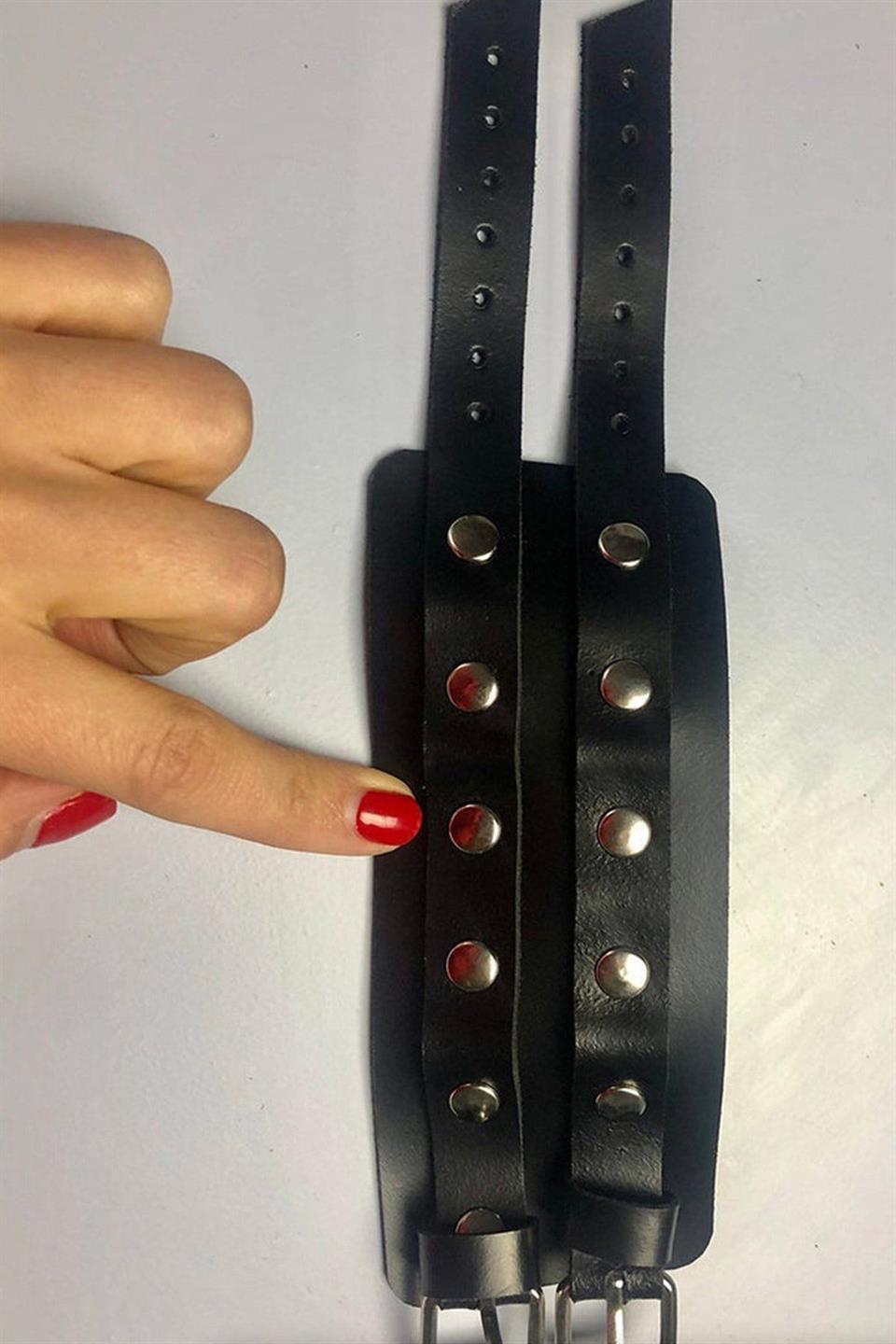 Kadın Harness Siyah Kalın Halkalı Deri Bileklik