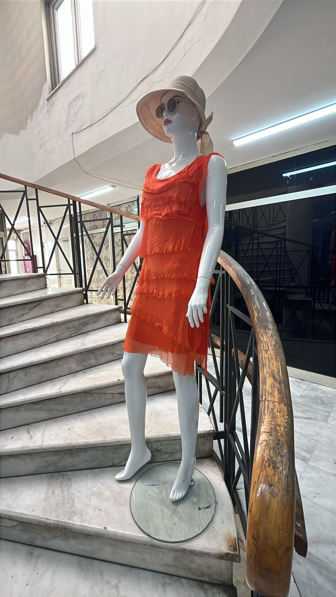 Kat Kat Taşlanmış Mini İpek Elbise