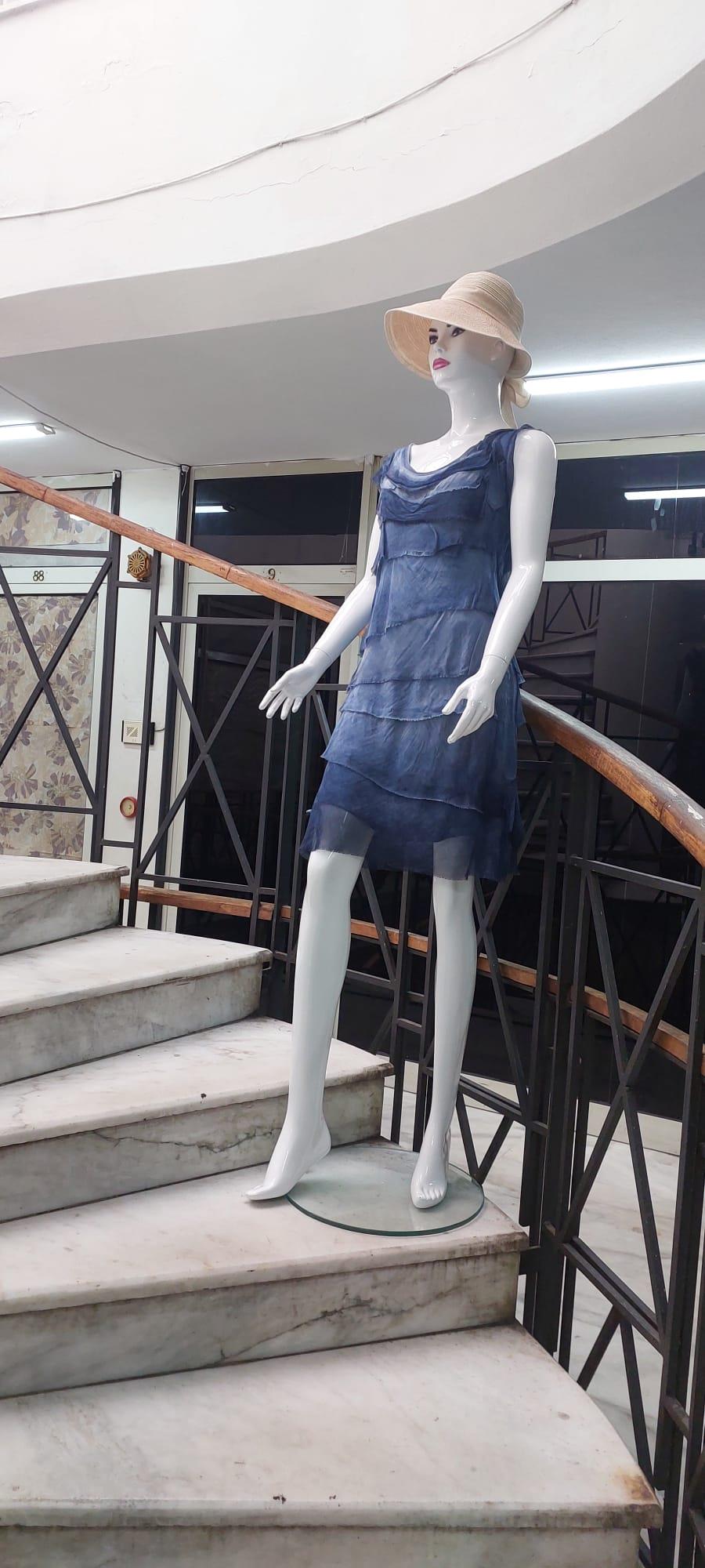 Kat Kat Taşlanmış Mini İpek Elbise