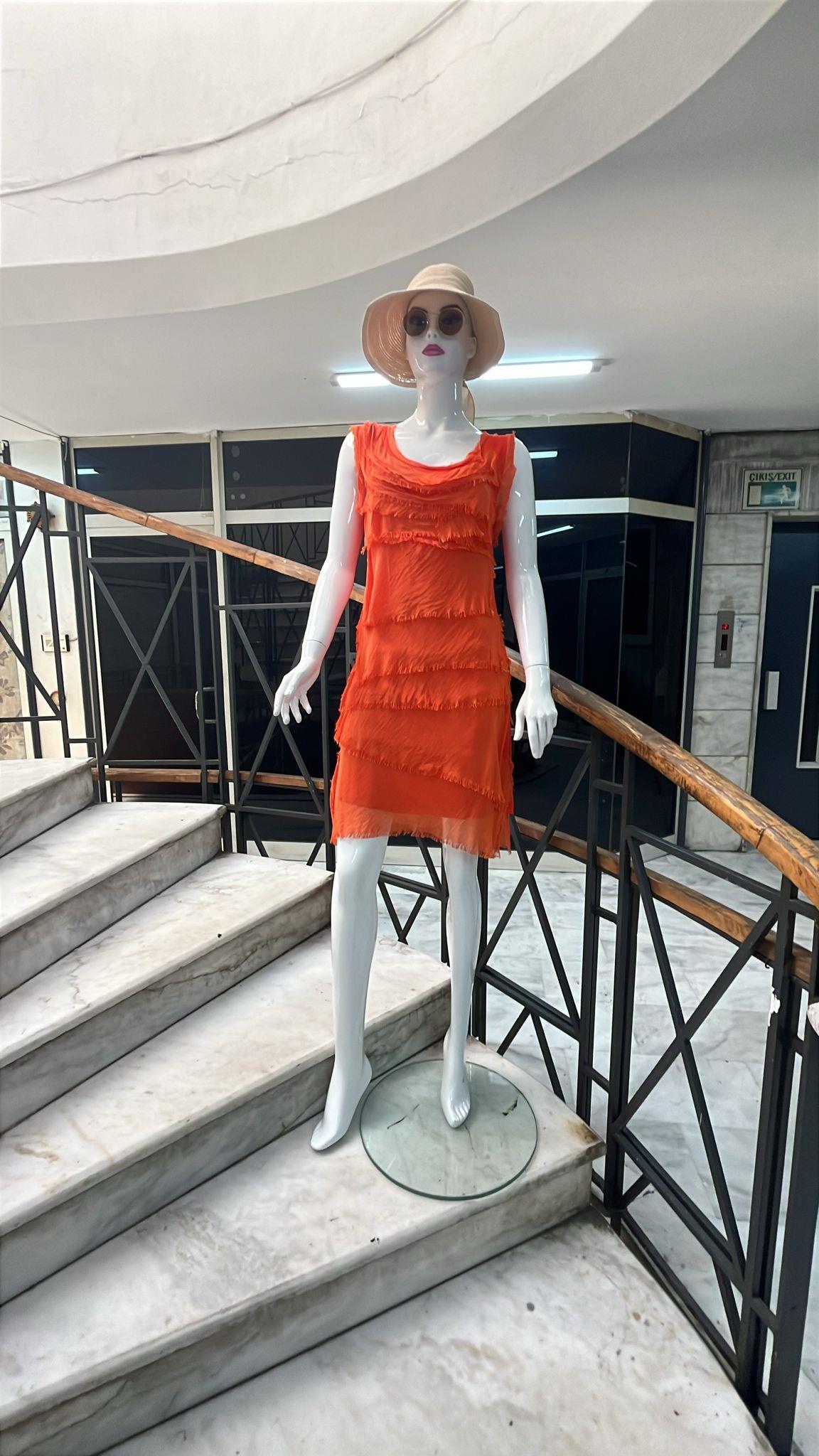 Kat Kat Taşlanmış Mini İpek Elbise
