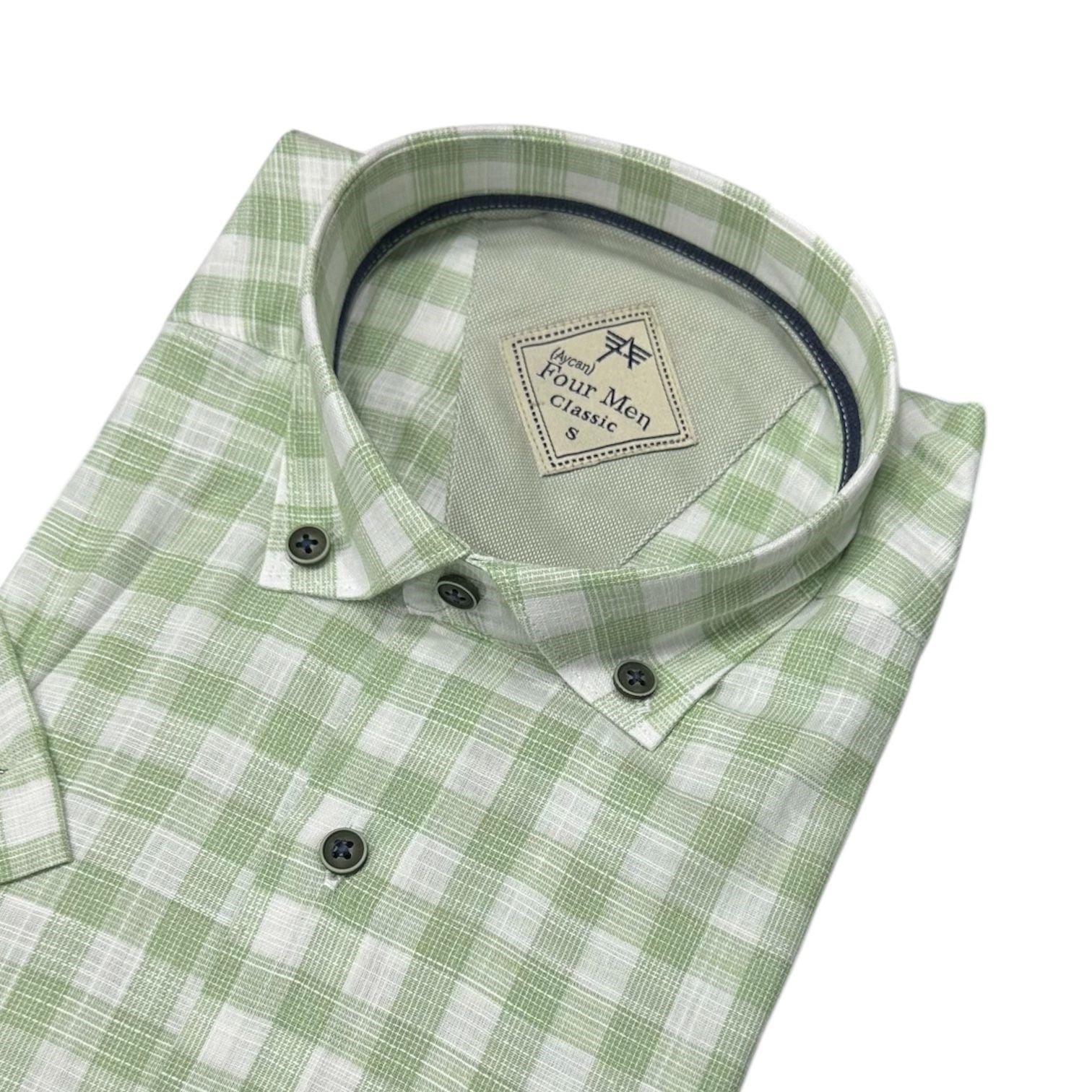 Linen Keten Klasik %100 Cotton Kısa Kollu Terletmeyen Gömlek 