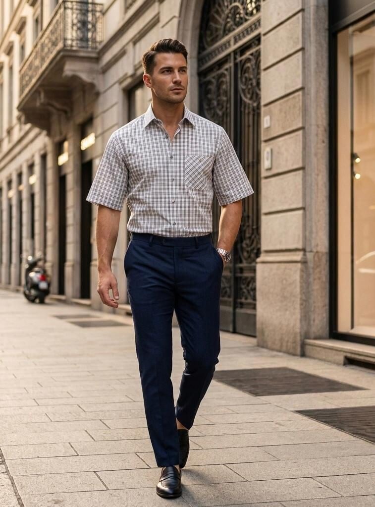 Linen Keten Klasik %100 Cotton Kısa Kollu Terletmeyen Gömlek 