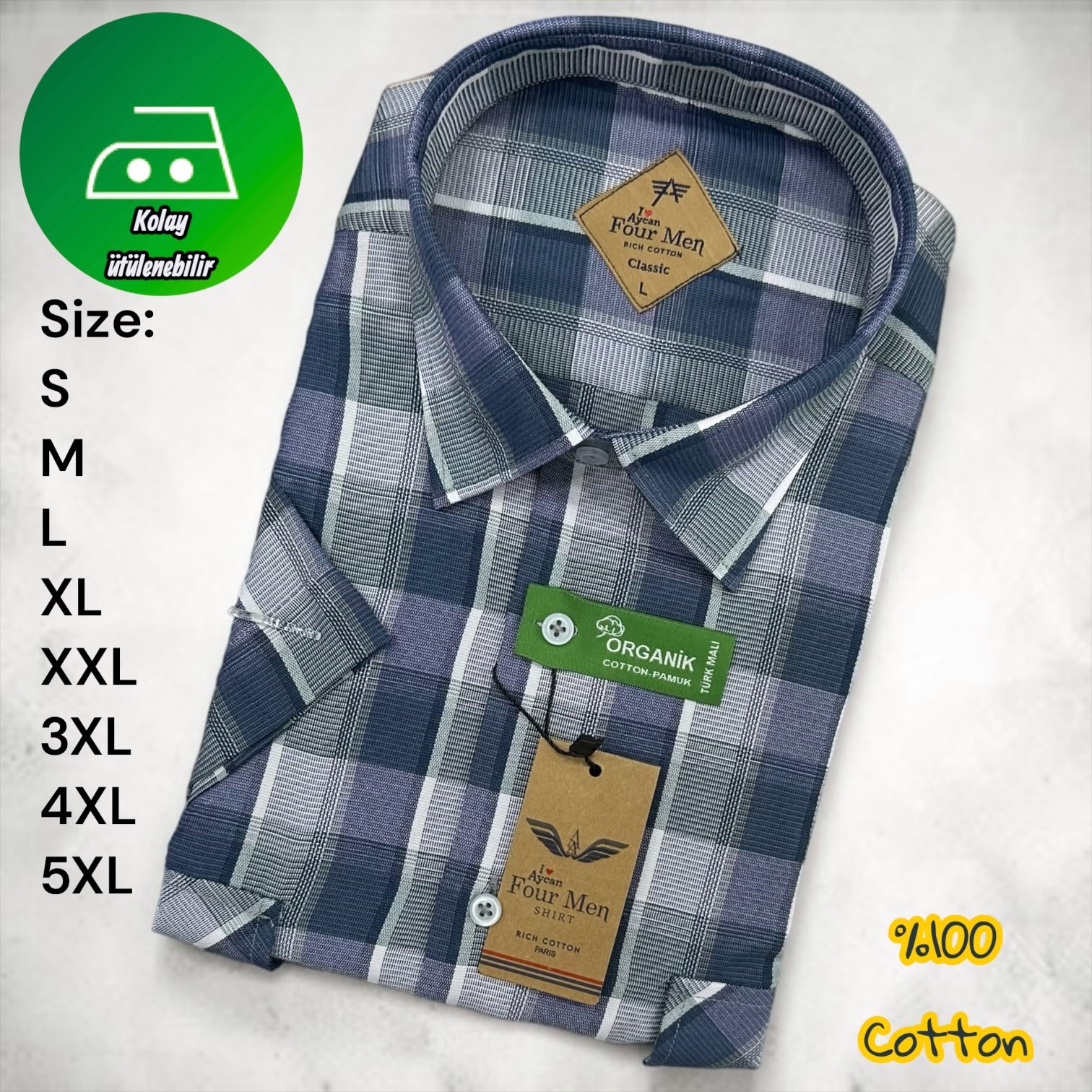 Linen Keten Klasik %100 Cotton Kısa Kollu Çift Cepli Terletmeyen Gömlek 