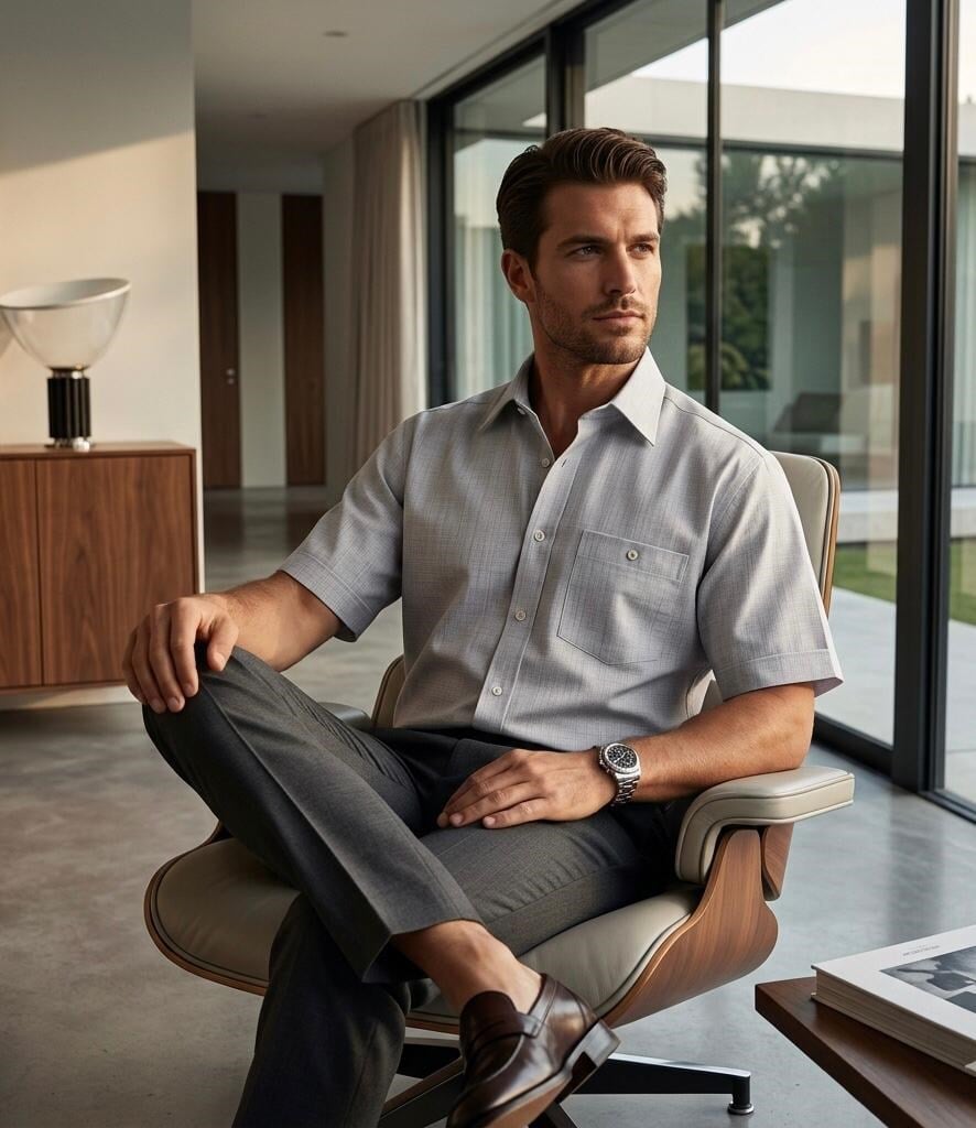 Linen Keten Klasik %100 Cotton Kısa Kollu Terletmeyen Gömlek 