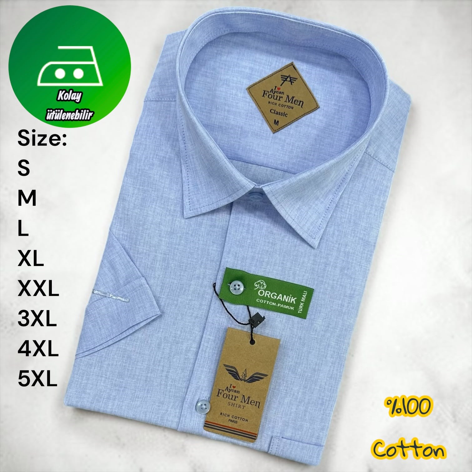 Linen Keten Klasik %100 Cotton Kısa Kollu Terletmeyen Gömlek 