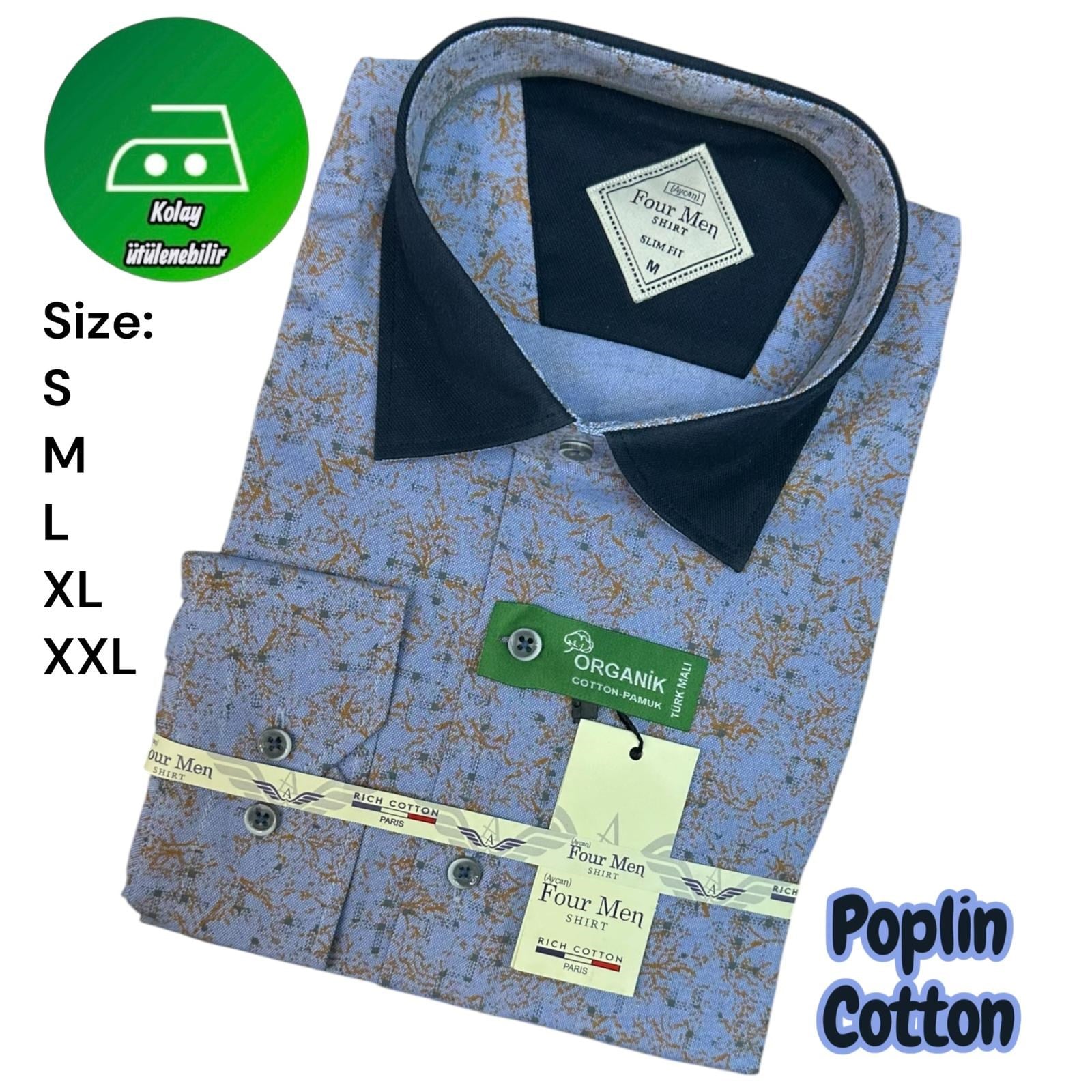 Orjinal Baskılı Pamuklu Poplin Slim Fit Kalıp Uzun Kollu Cepsiz Erkek Gömlek 
