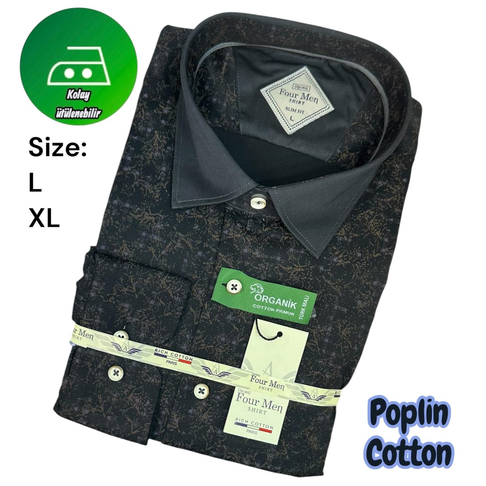 Orjinal Baskılı Pamuklu Poplin Slim Fit Kalıp Uzun Kollu Cepsiz Erkek Gömlek 