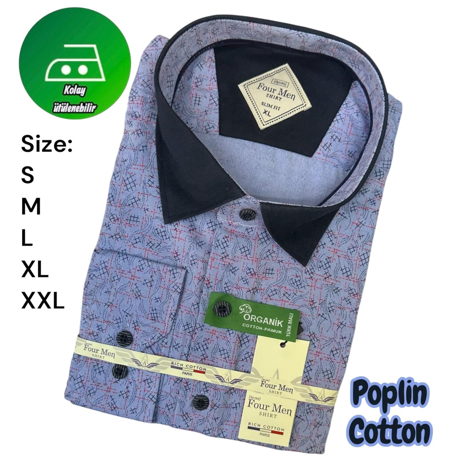 Orjinal Baskılı Pamuklu Poplin Slim Fit Kalıp Uzun Kollu Cepsiz Erkek Gömlek 