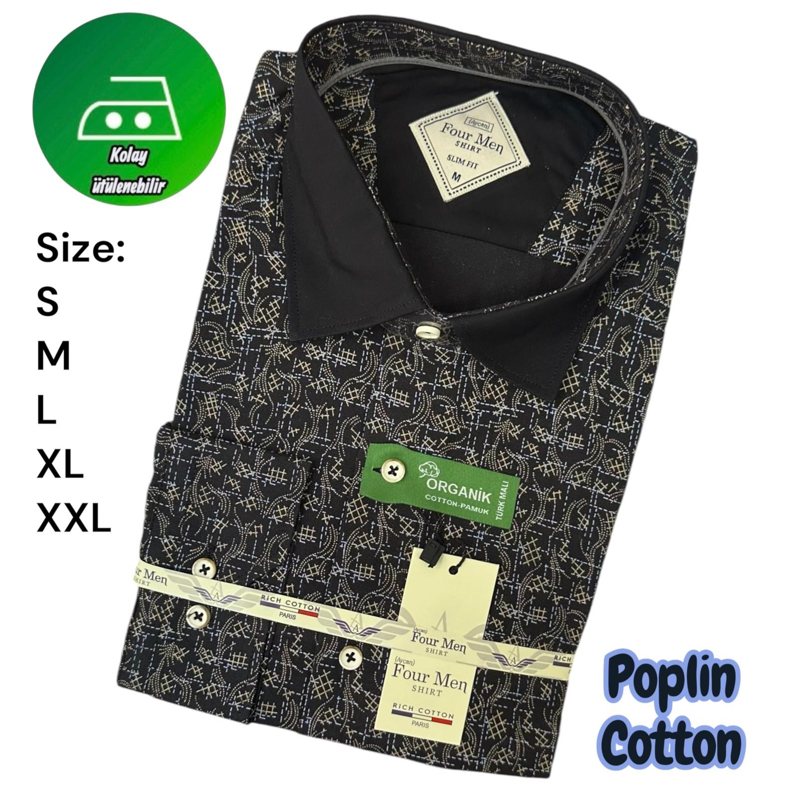 Orjinal Baskılı Pamuklu Poplin Slim Fit Kalıp Uzun Kollu Cepsiz Erkek Gömlek 