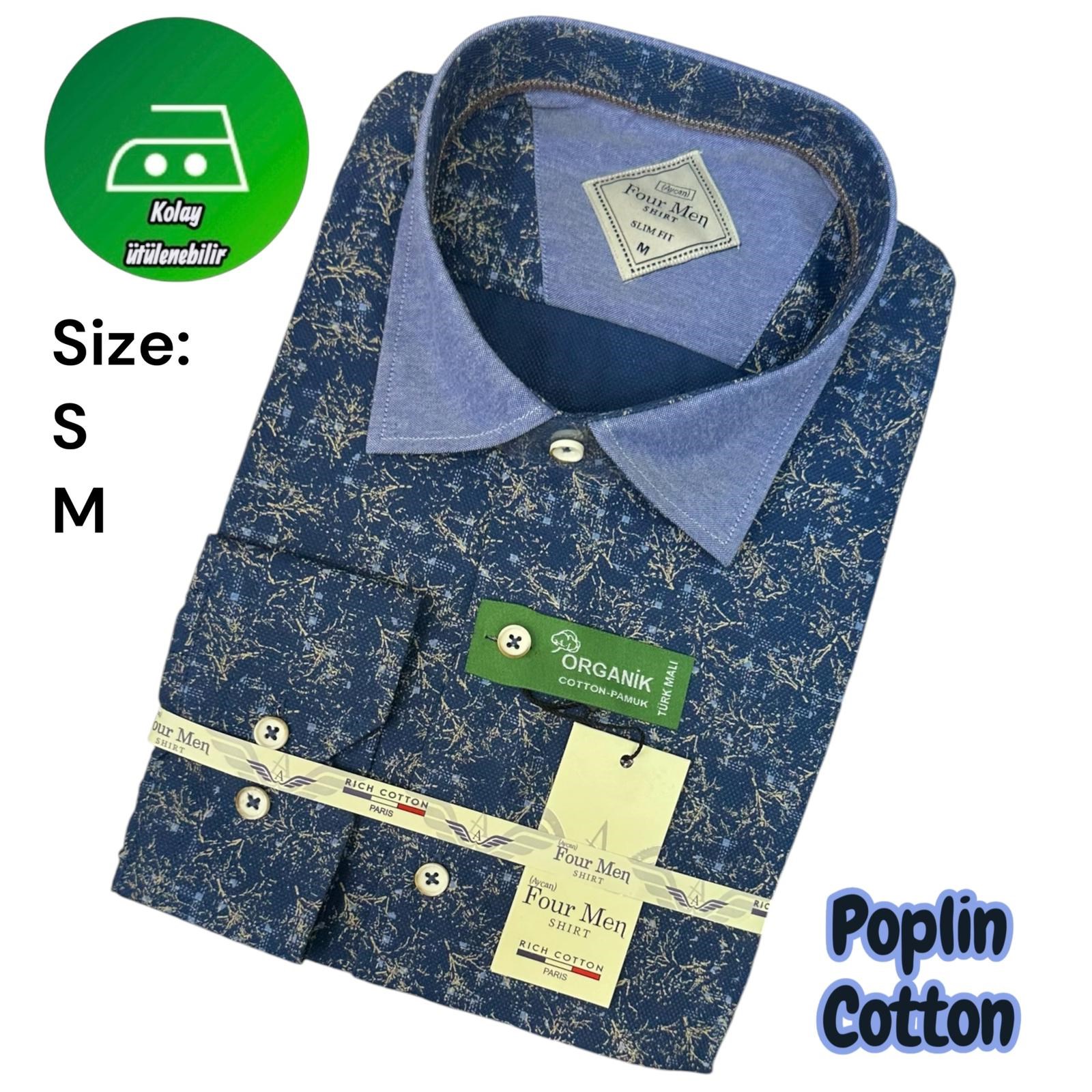 Orjinal Baskılı Pamuklu Poplin Slim Fit Kalıp Uzun Kollu Cepsiz Erkek Gömlek 