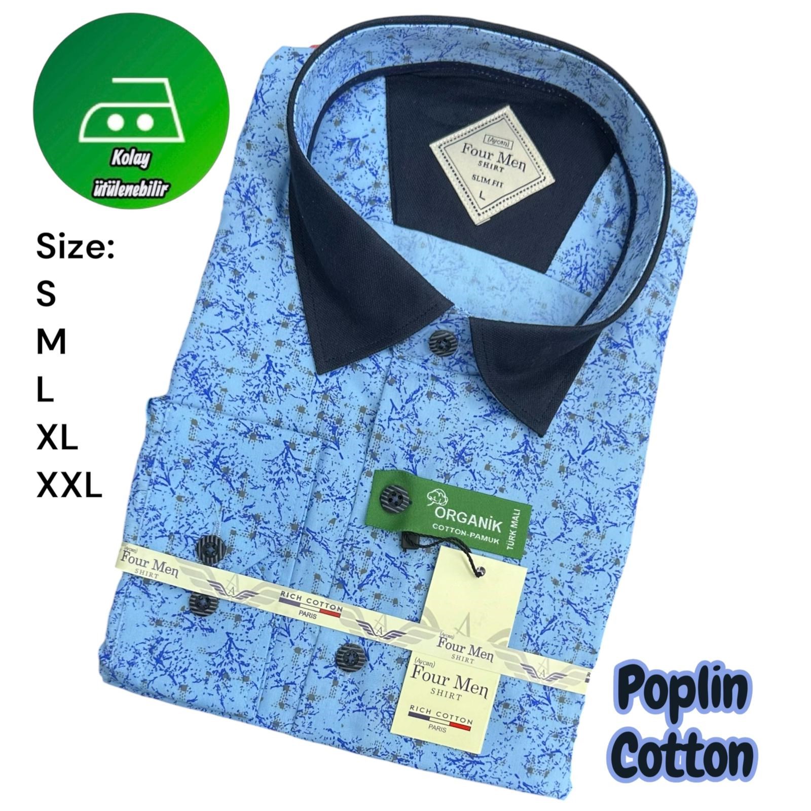 Orjinal Baskılı Pamuklu Poplin Slim Fit Kalıp Uzun Kollu Cepsiz Erkek Gömlek 