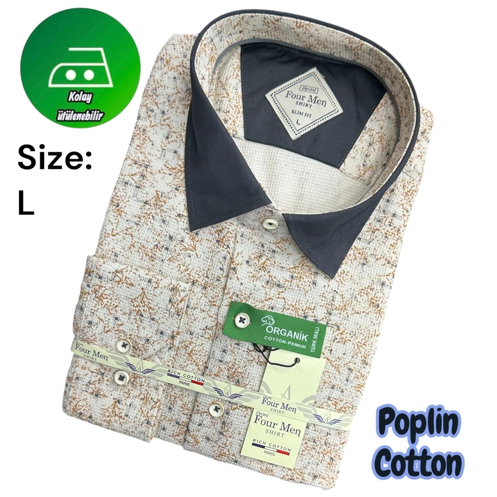 Orjinal Baskılı Pamuklu Slim Fit Kalıp Uzun Kollu Cepsiz Erkek Gömlek 