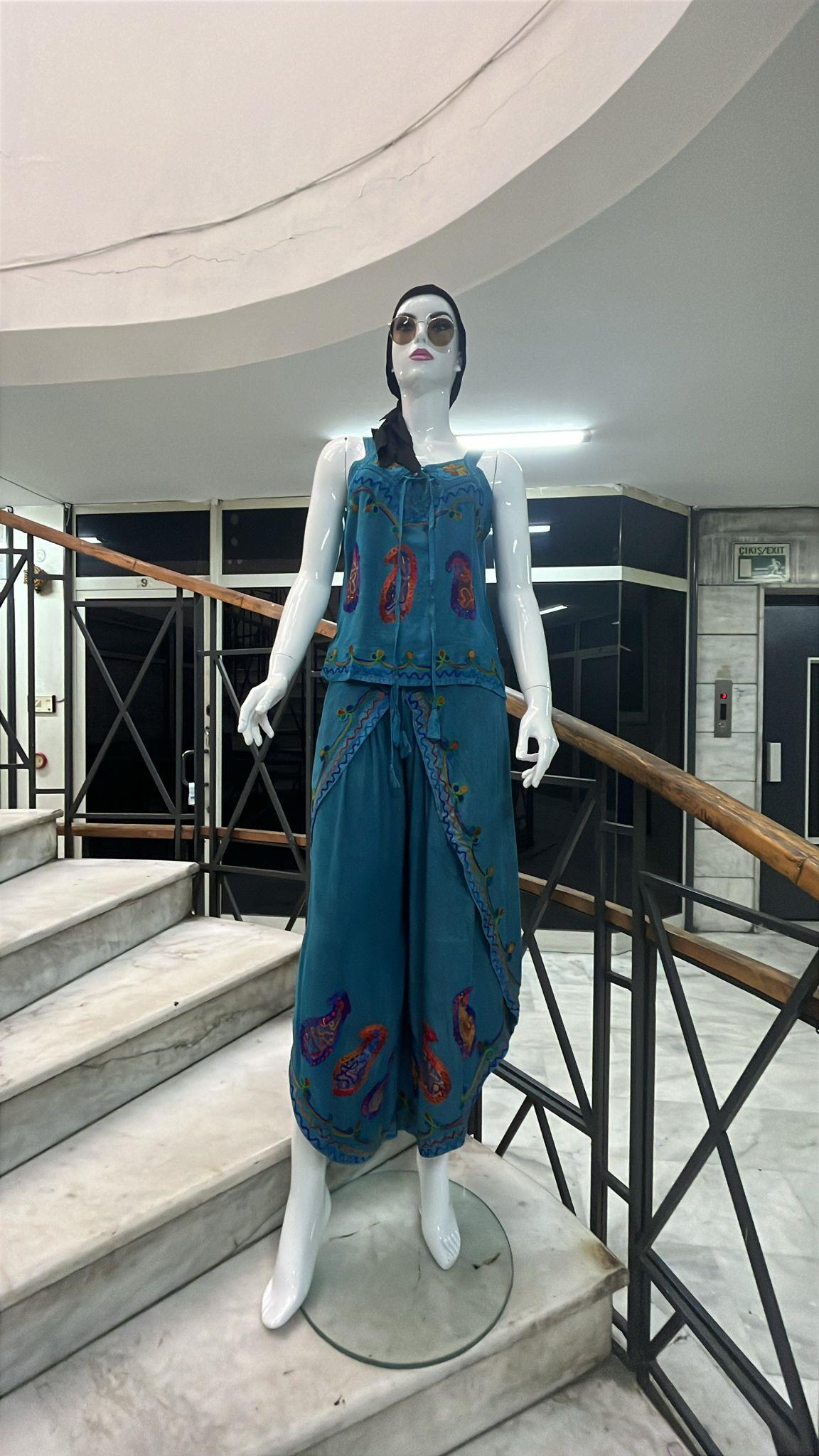 Otantik Nakış İşlemeli Harem Şalvar Pantolon Buluz Takım