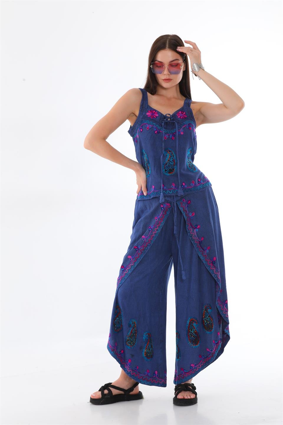 Otantik Nakış İşlemeli Harem Şalvar Pantolon Buluz Takım