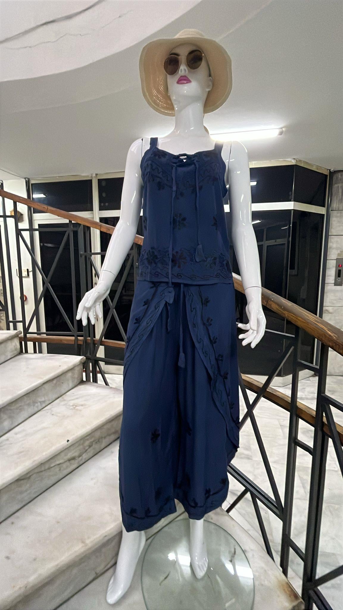 Otantik Nakış İşlemeli Harem Şalvar Pantolon Buluz Takım