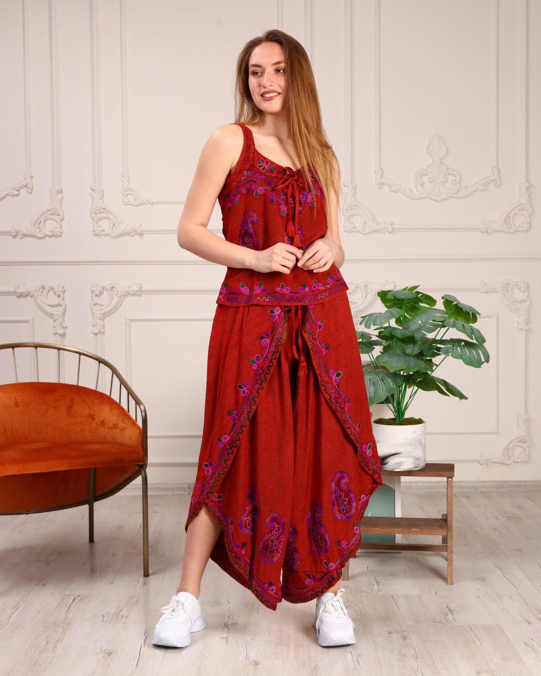 Otantik Nakış İşlemeli Harem Şalvar Pantolon Buluz Takım