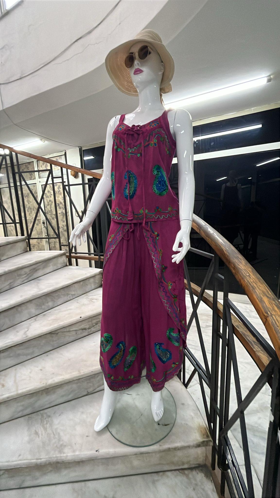 Otantik Nakış İşlemeli Harem Şalvar Pantolon Buluz Takım