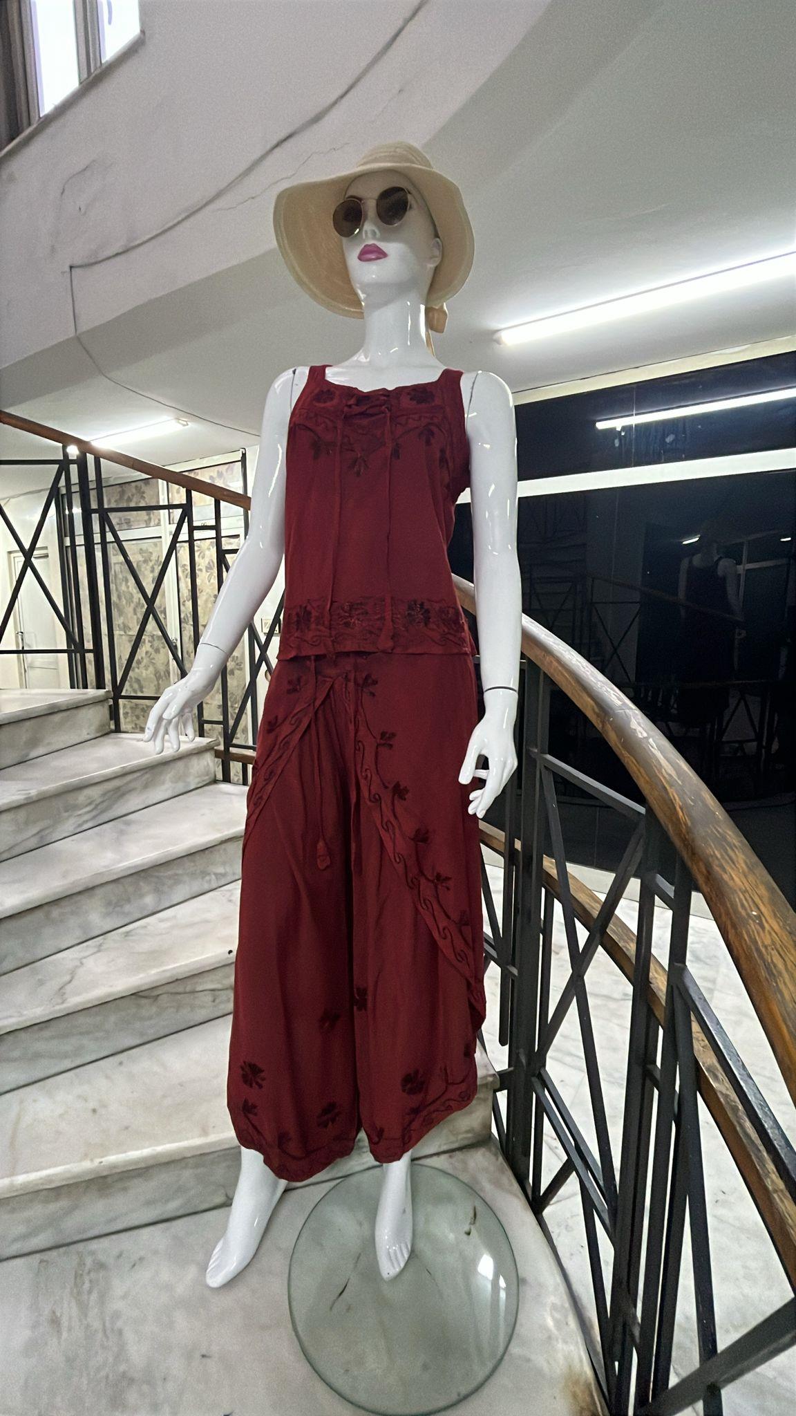 Otantik Nakış İşlemeli Harem Şalvar Pantolon Buluz Takım