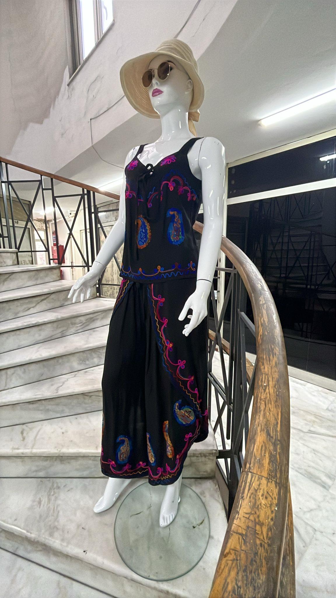 Otantik Nakış İşlemeli Harem Şalvar Pantolon Buluz Takım