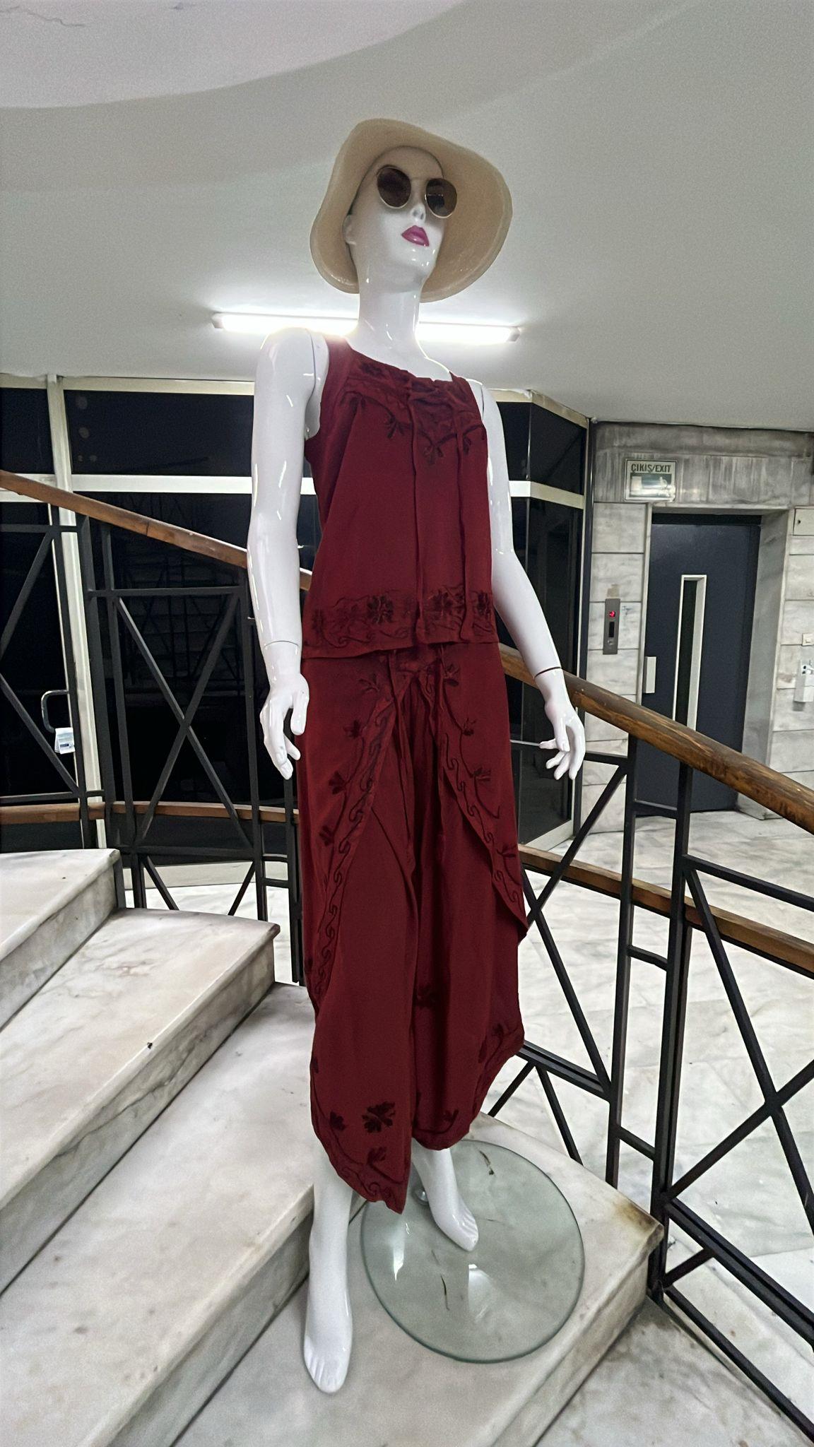 Otantik Nakış İşlemeli Harem Şalvar Pantolon Buluz Takım
