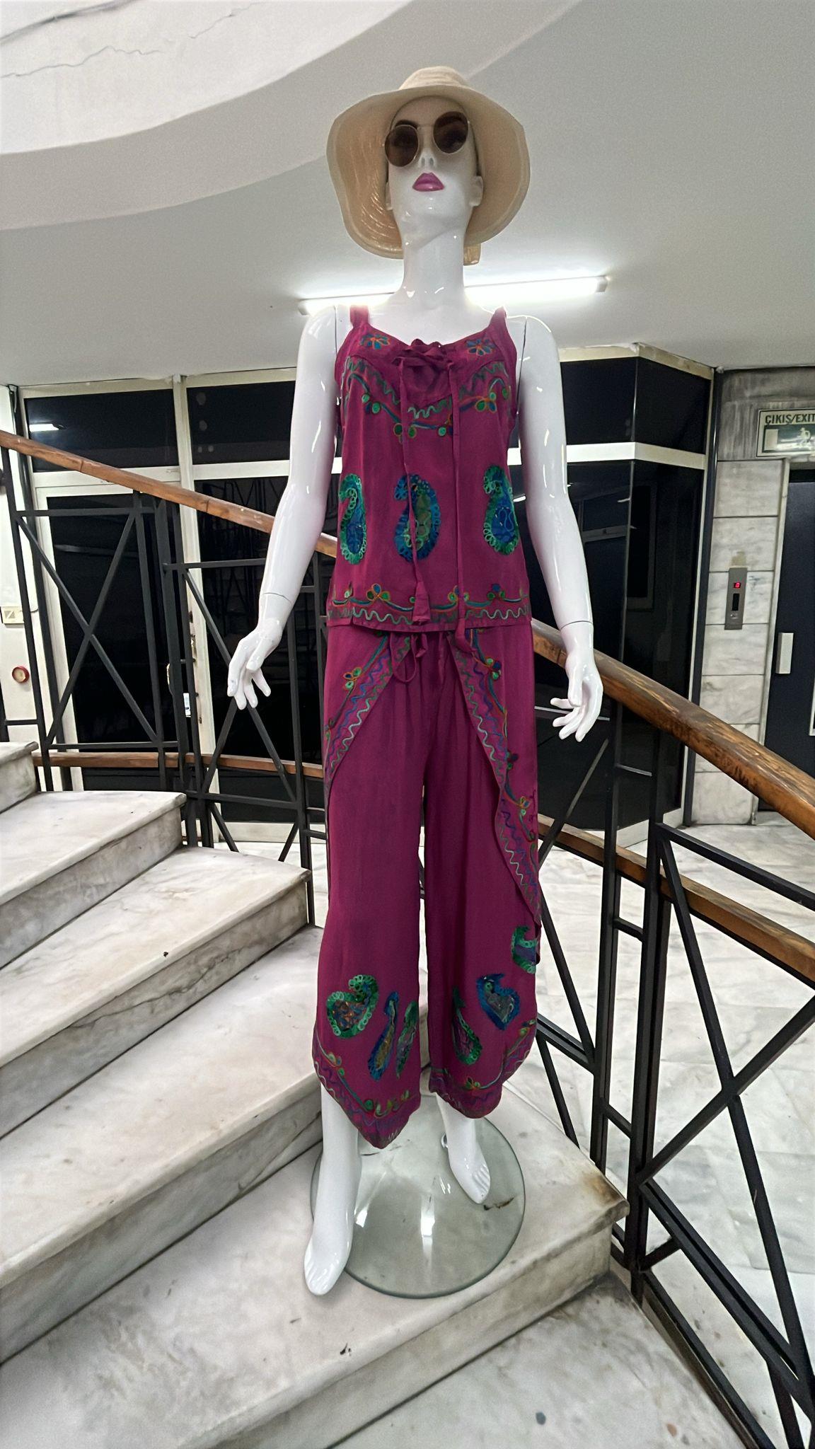 Otantik Nakış İşlemeli Harem Şalvar Pantolon Buluz Takım
