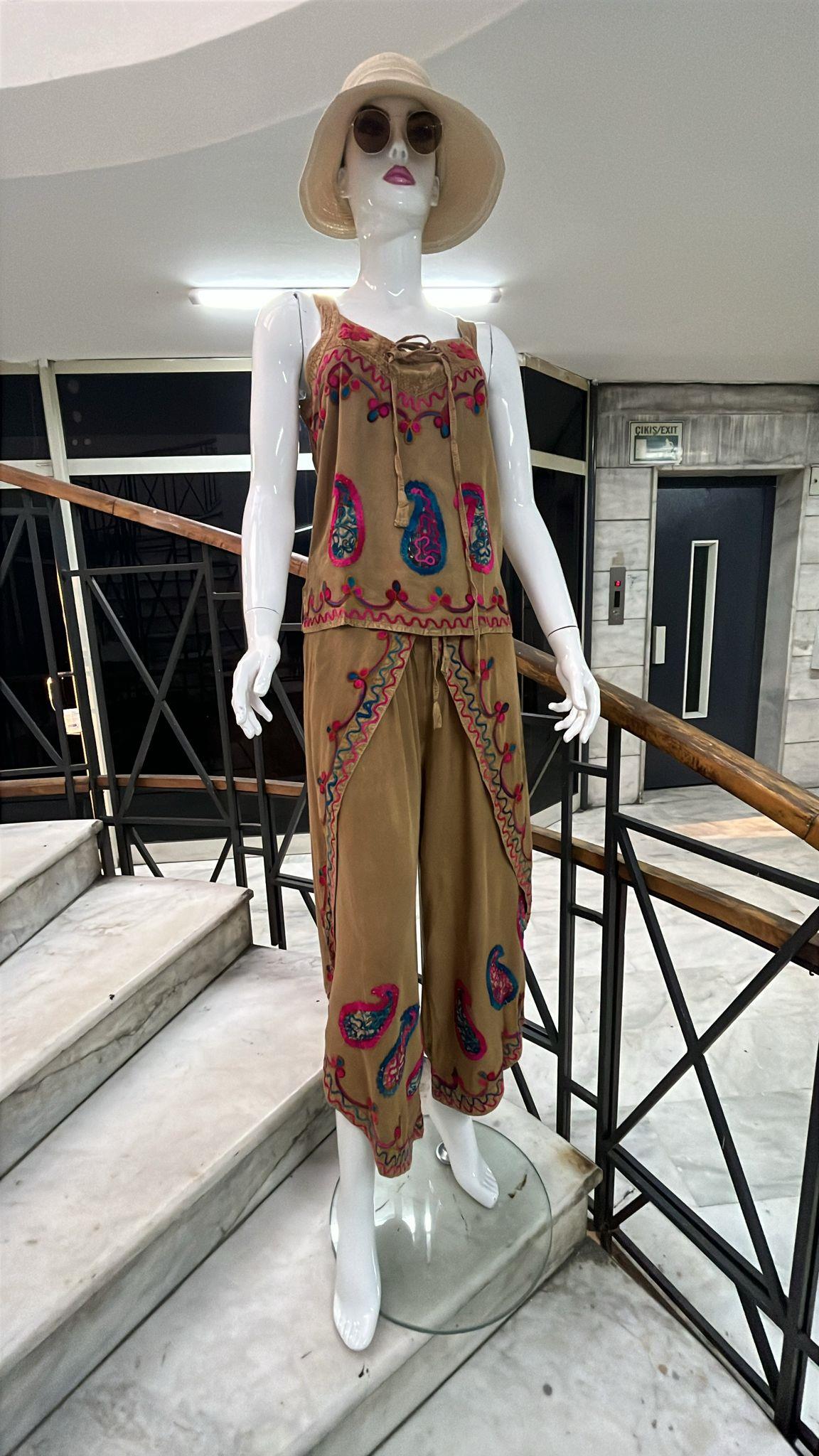 Otantik Nakış İşlemeli Harem Şalvar Pantolon Buluz Takım