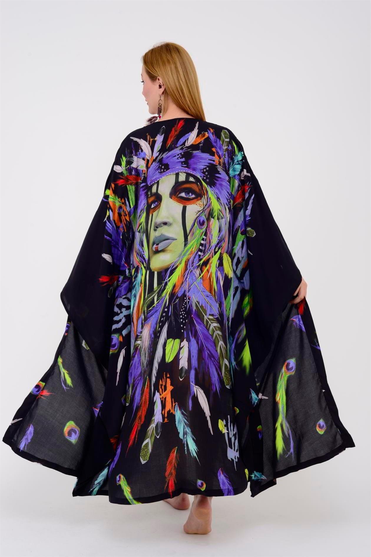 ÖZEL TASARIM ASTEK BASKILI BOHO KİMONO - KAFTAN