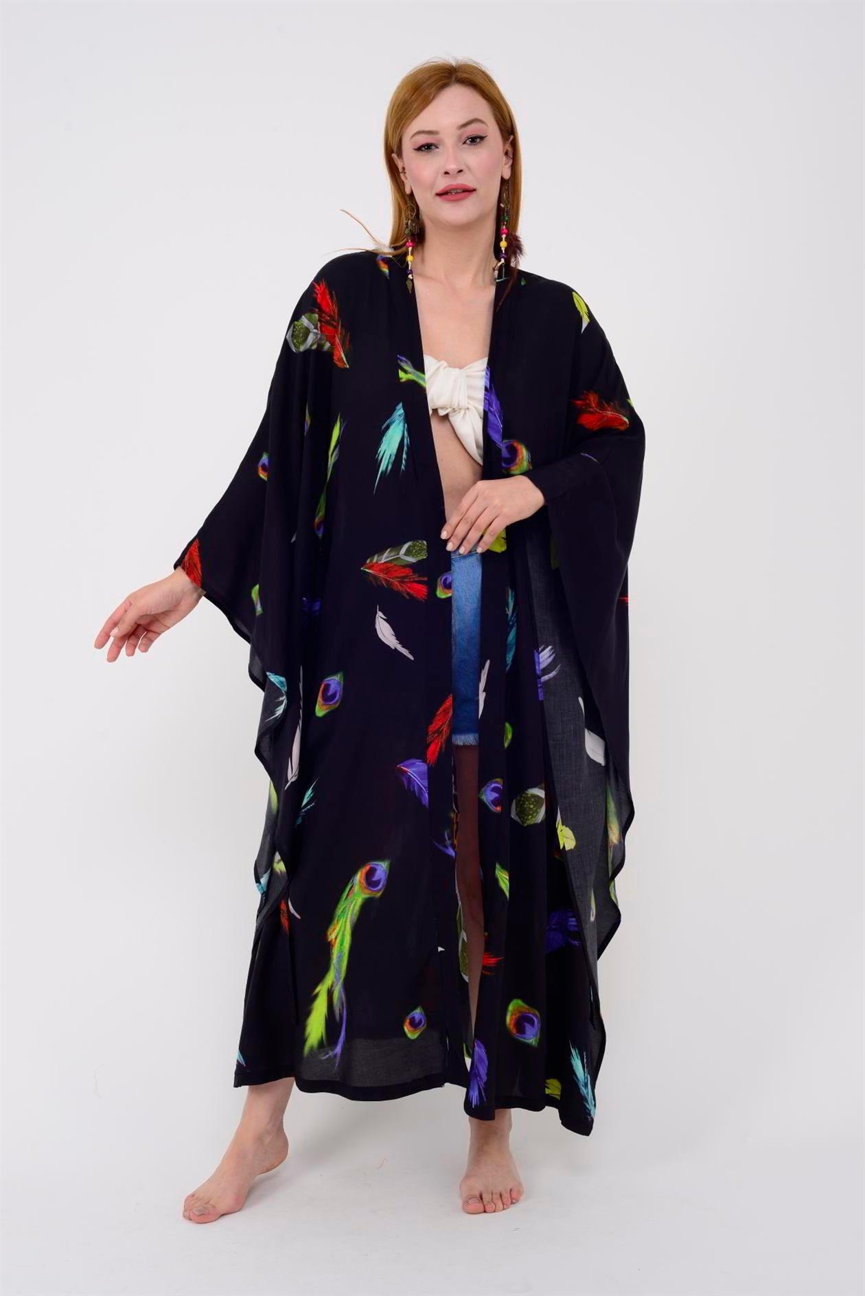 ÖZEL TASARIM ASTEK BASKILI BOHO KİMONO - KAFTAN
