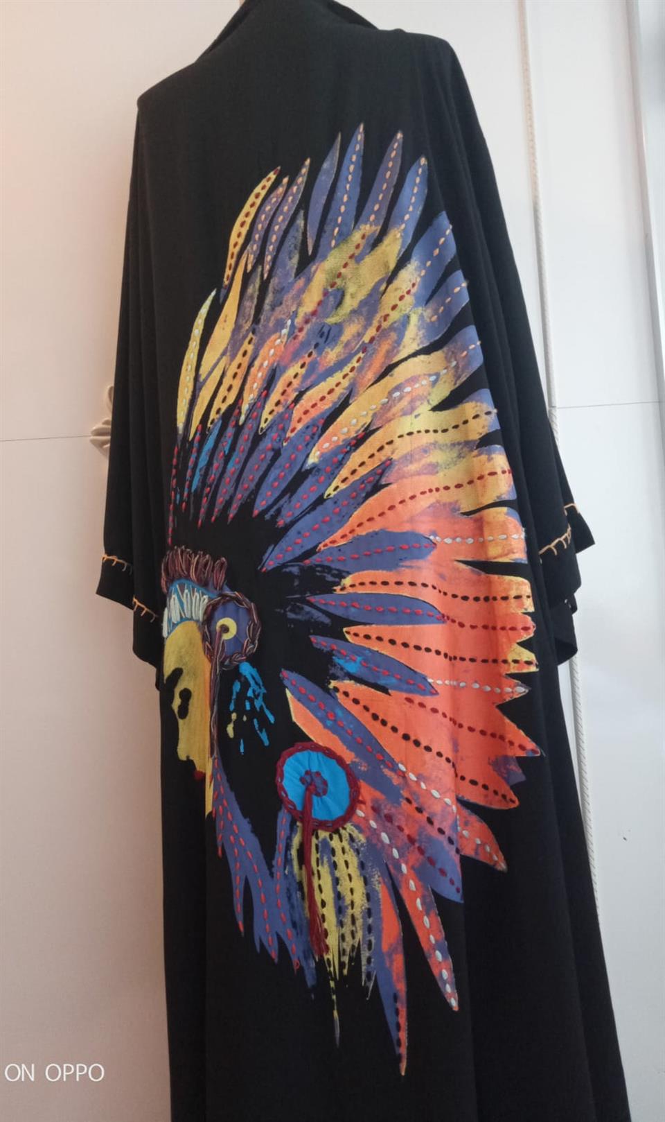 ÖZEL TASARIM SİYAH KIZILDERİLİ BASKILI BOHO KİMONO - KAFTAN