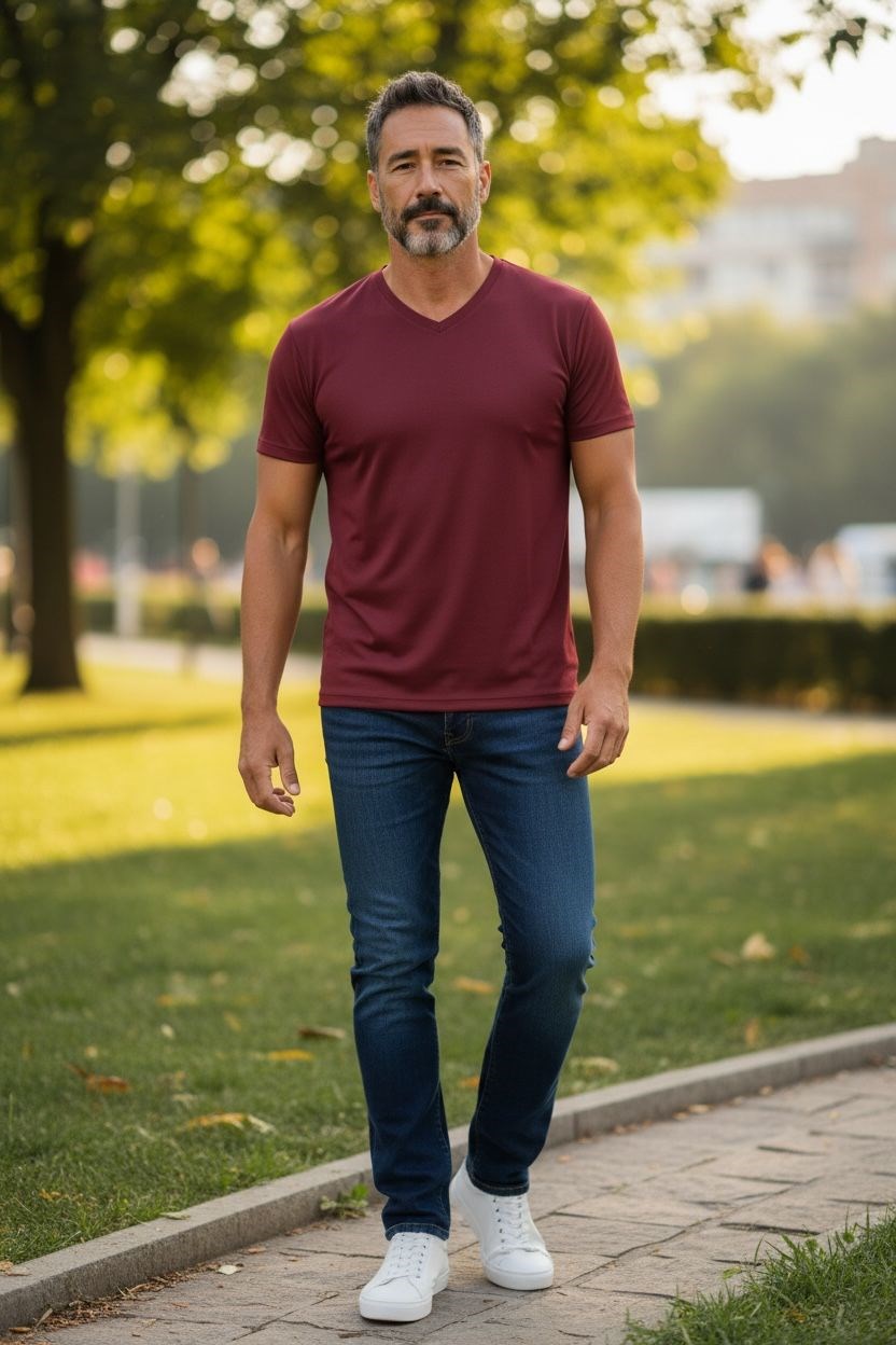Pamuklu V Model Kısa Kol T-Shirt
