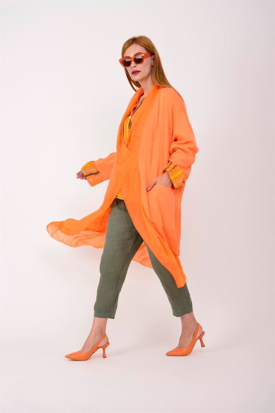 Vizon Italyan Ipek Detaylı Oversize Kaftan & Bluz
