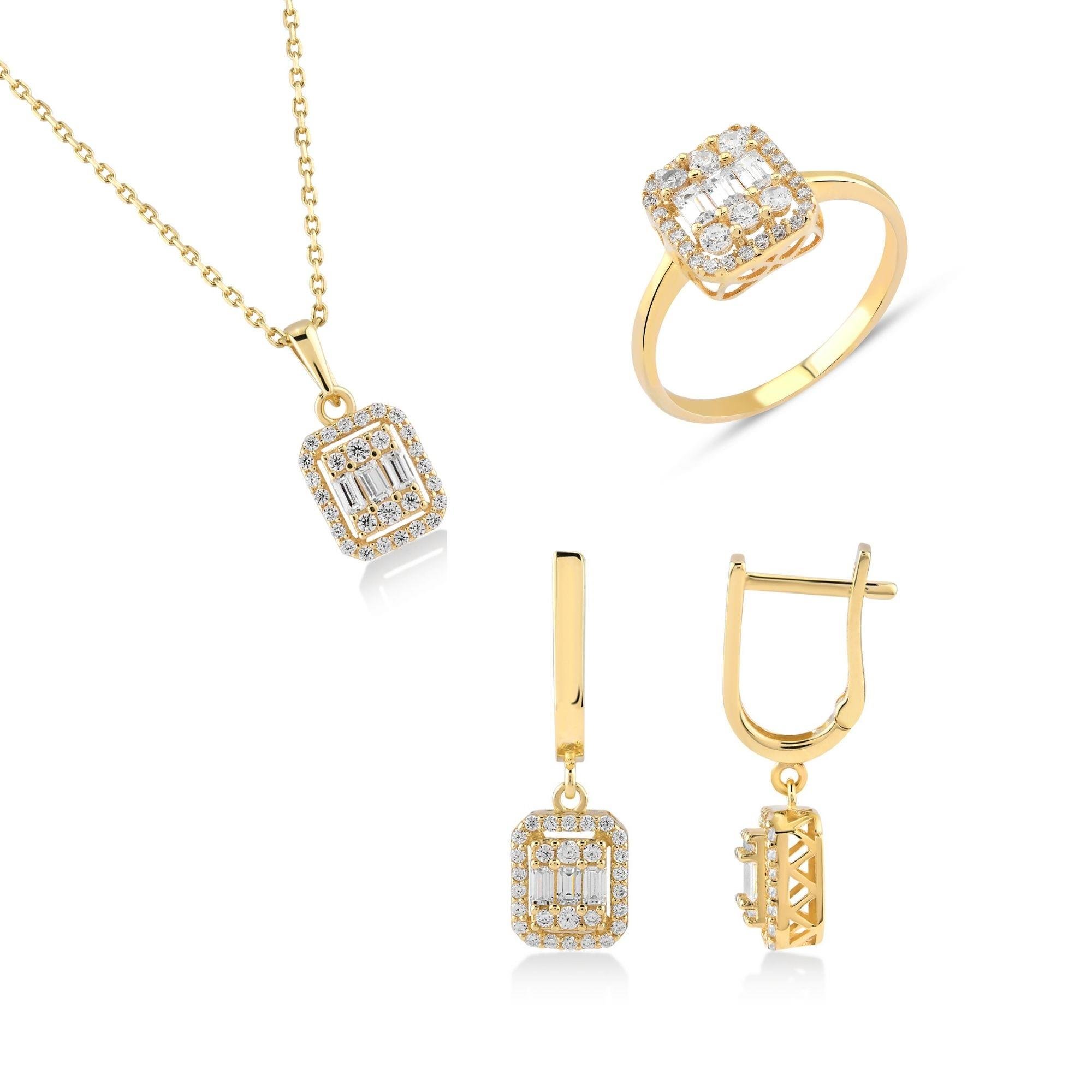 14 Ayar Altın Baget Üçlü Set Takım