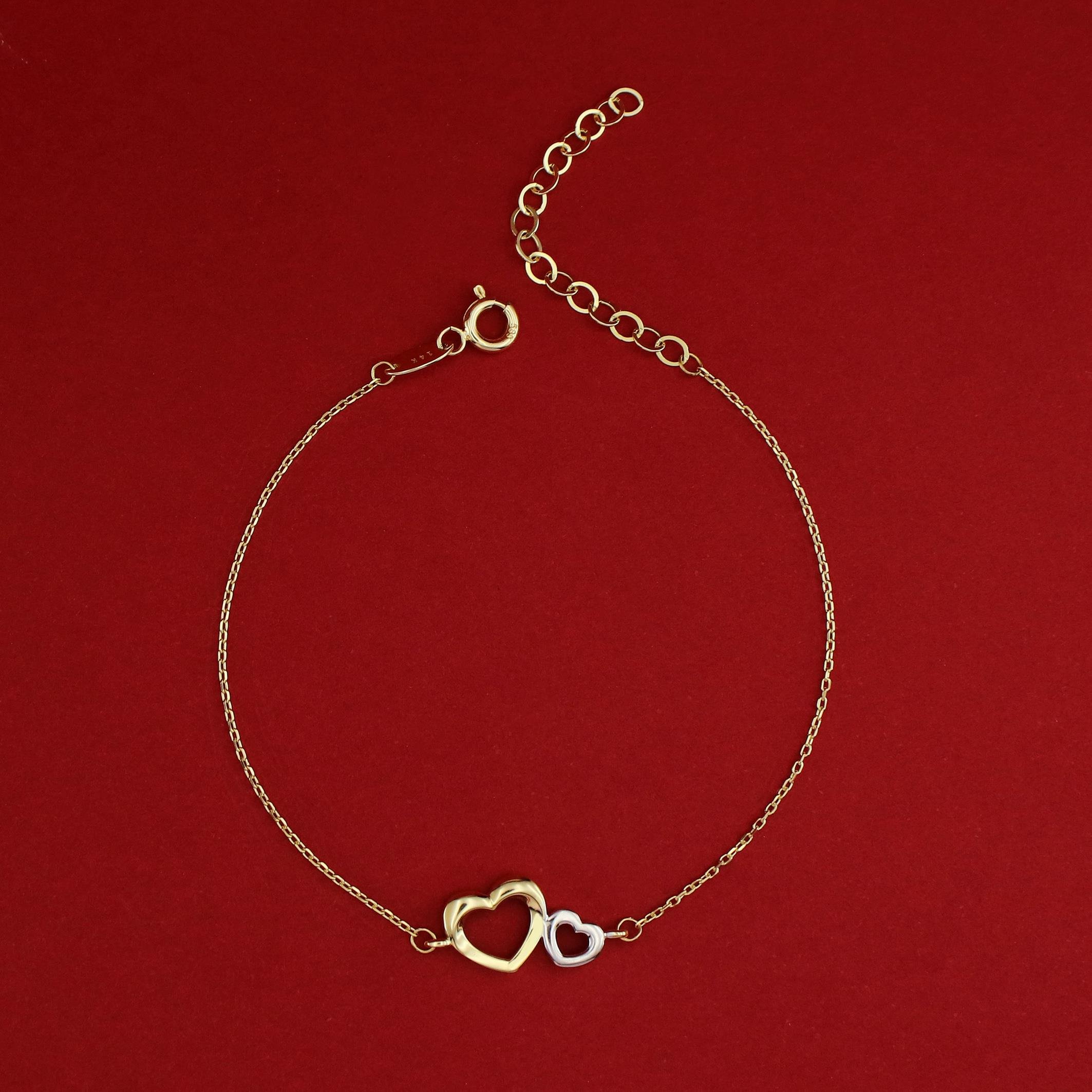 14 Ayar Altın İkili Kalp Bileklik