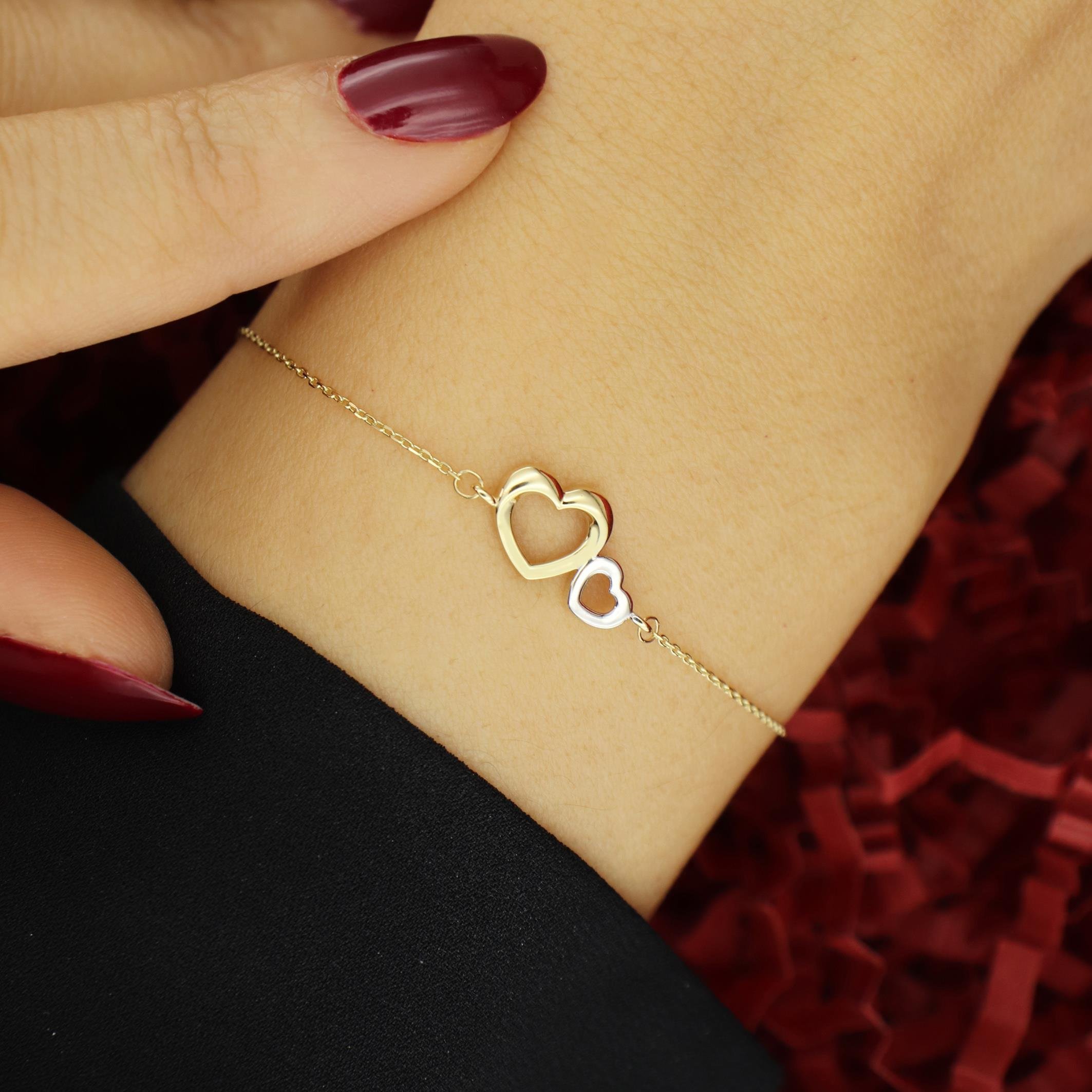 14 Ayar Altın İkili Kalp Bileklik
